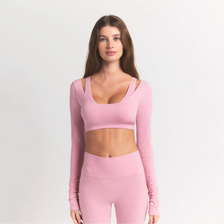 WOOL RIB LONG SLEEVE SUPER CROPPED TOP | HALITE