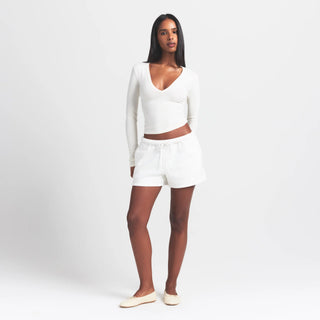 COTTON JERSEY LONG SLEEVE PLUNGE TOP | MARBLE