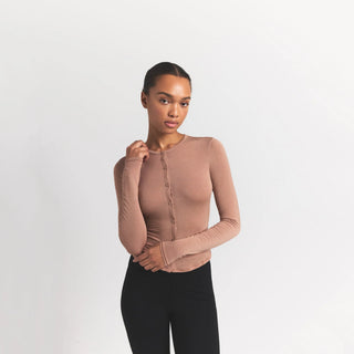 SHEER MODAL CARDIGAN WITH COVERED BUTTONS | SIENNA