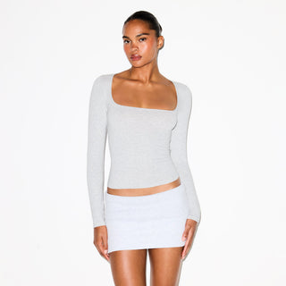 COTTON JERSEY SCOOP NECK LONG SLEEVE TOP | LIGHT HEATHER GREY