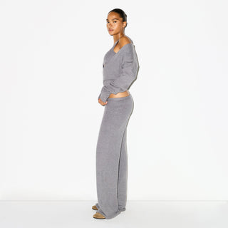 TEXTURED KNIT WRAP SWEATER | DARK HEATHER GREY