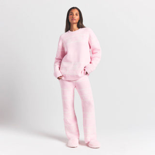 COZY LIGHT CREWNECK PULLOVER | BABY PINK HEART FAIR ISLE