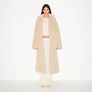 FAUX FUR OVERSIZED LONG COAT | CHAMPAGNE