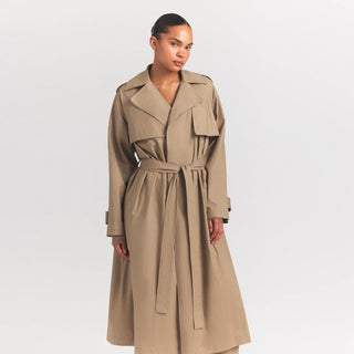 WOVEN COTTON OVERSIZED TRENCH COAT | DESERT