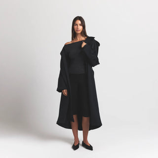 BOYFRIEND FLEECE OVERSIZED TRENCH COAT | ONYX
