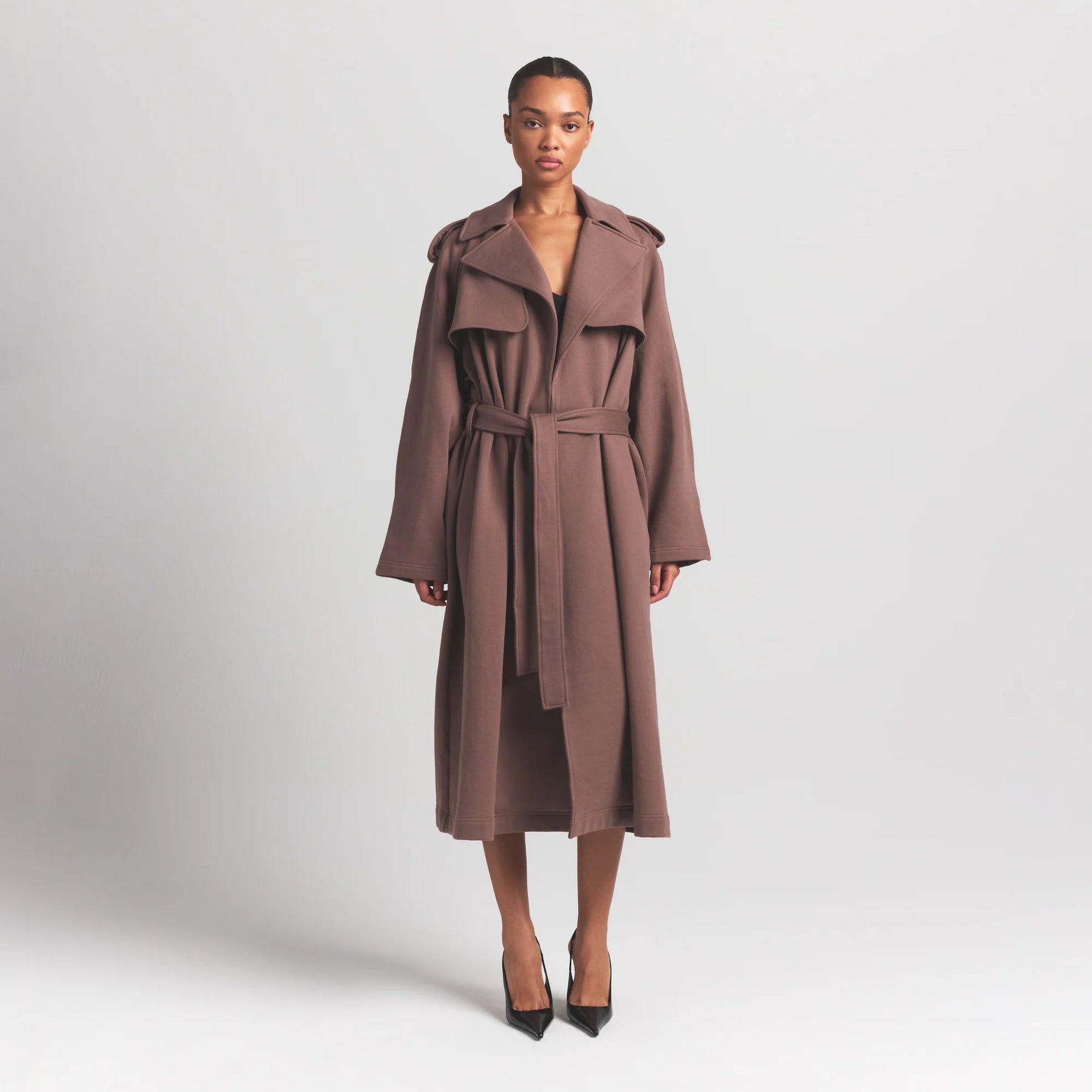 BOYFRIEND FLEECE OVERSIZED TRENCH COAT | UMBER