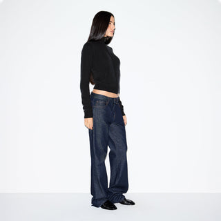 WOOL CASHMERE ZIP UP MOCK NECK SWEATER | ONYX