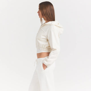 WOVEN COTTON CROPPED ZIP UP JACKET | EGRET
