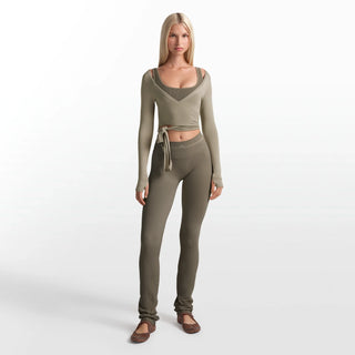 NikeSKIMS RIBBED SEAMLESS 34" STRAIGHT LEGGING | DUSTY OAKMOSS