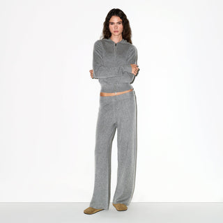 CASHMERE WIDE LEG PANT | DARK HEATHER GREY