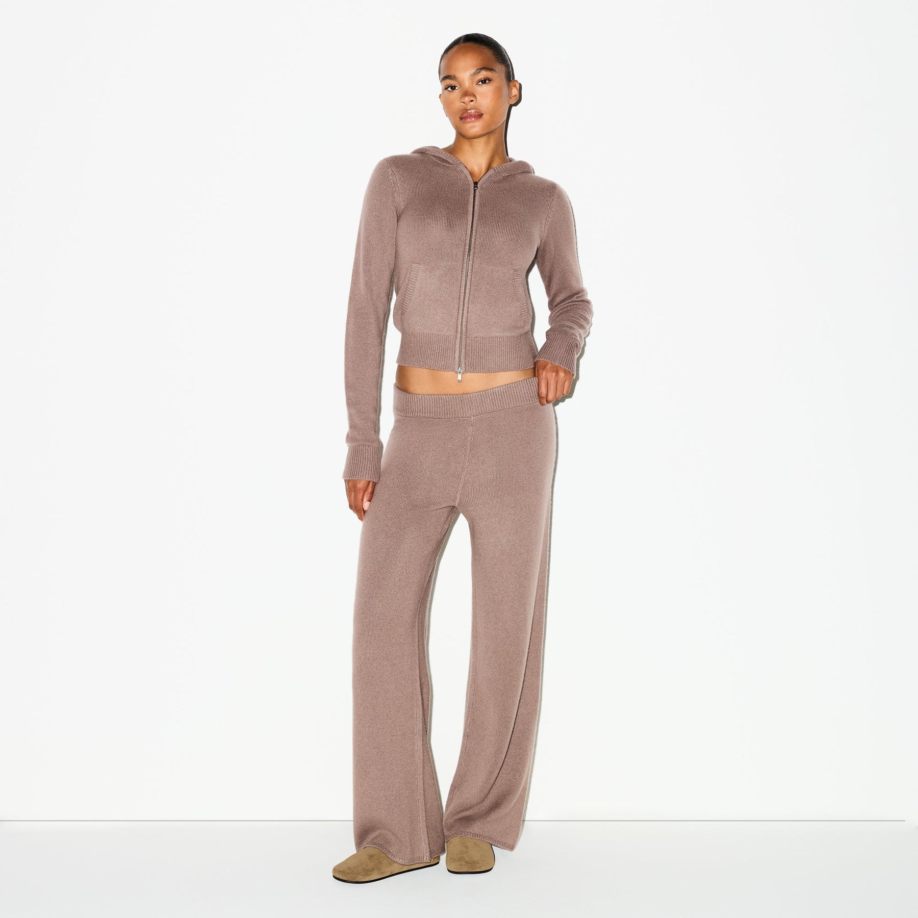 CASHMERE WIDE LEG PANT | UMBER