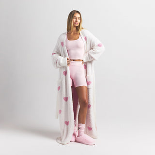 COZY KNIT UNISEX ROBE | IVORY SPACED HEARTS