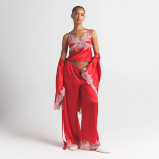 SILK LACE ROBE | RUBY CONTRAST
