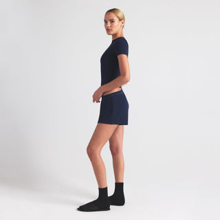 COTTON RIB LOOSE SHORT | NAVY