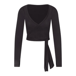 NikeSKIMS STRETCH KNIT WRAP LONG SLEEVE CROPPED TOP | OBSIDIAN