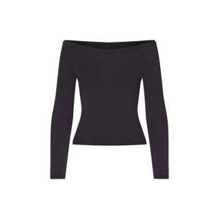 NikeSKIMS STRETCH KNIT LONG SLEEVE BOATNECK TOP | OBSIDIAN