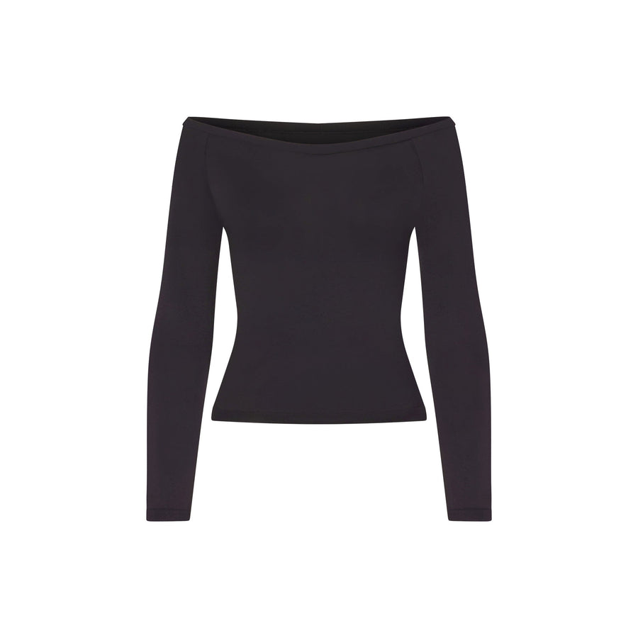 NikeSKIMS STRETCH KNIT LONG SLEEVE BOATNECK TOP | OBSIDIAN