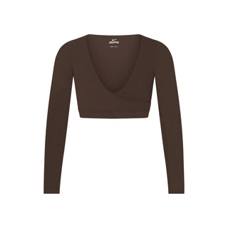 NikeSKIMS MATTE WRAP LONG SLEEVE CROPPED TOP | DARK SEPIA