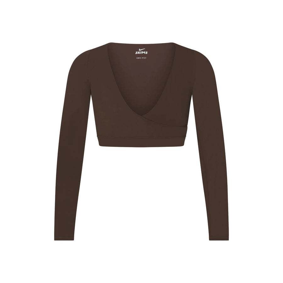 NikeSKIMS MATTE WRAP LONG SLEEVE CROPPED TOP | DARK SEPIA