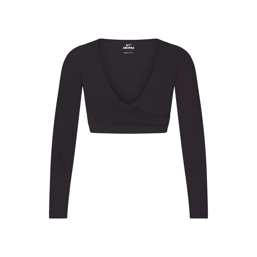 NikeSKIMS MATTE WRAP LONG SLEEVE CROPPED TOP | OBSIDIAN