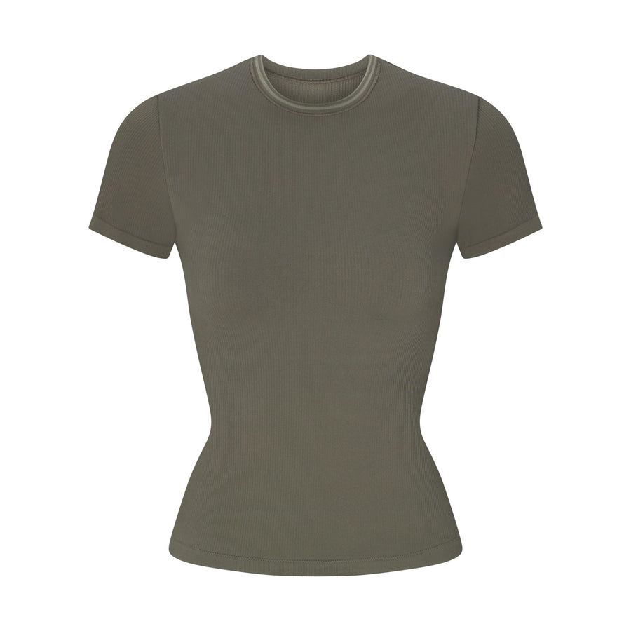 NikeSKIMS RIBBED SEAMLESS BABY TEE | DUSTY OAKMOSS