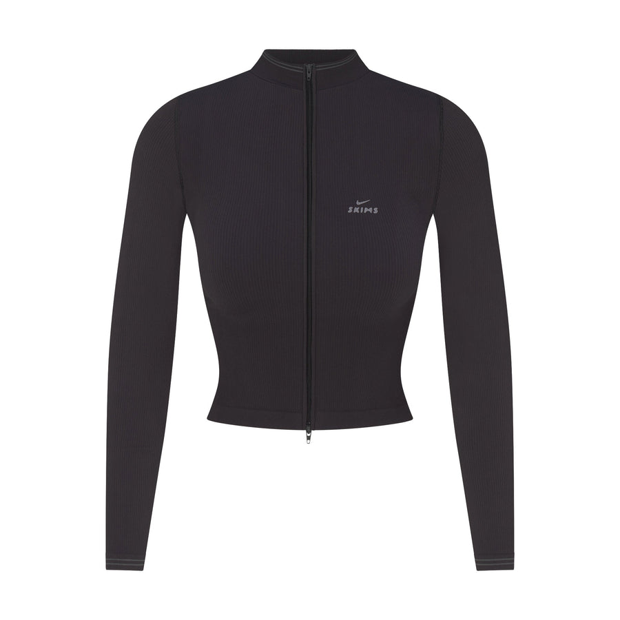 NikeSKIMS RIBBED SEAMLESS ZIP UP CROP JACKET | OBSIDIAN