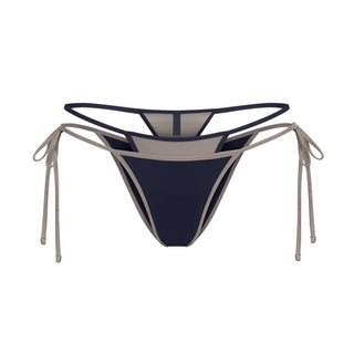 SIGNATURE SWIM LAYERED TIE SIDE BIKINI BOTTOM | NAVY CONTRAST