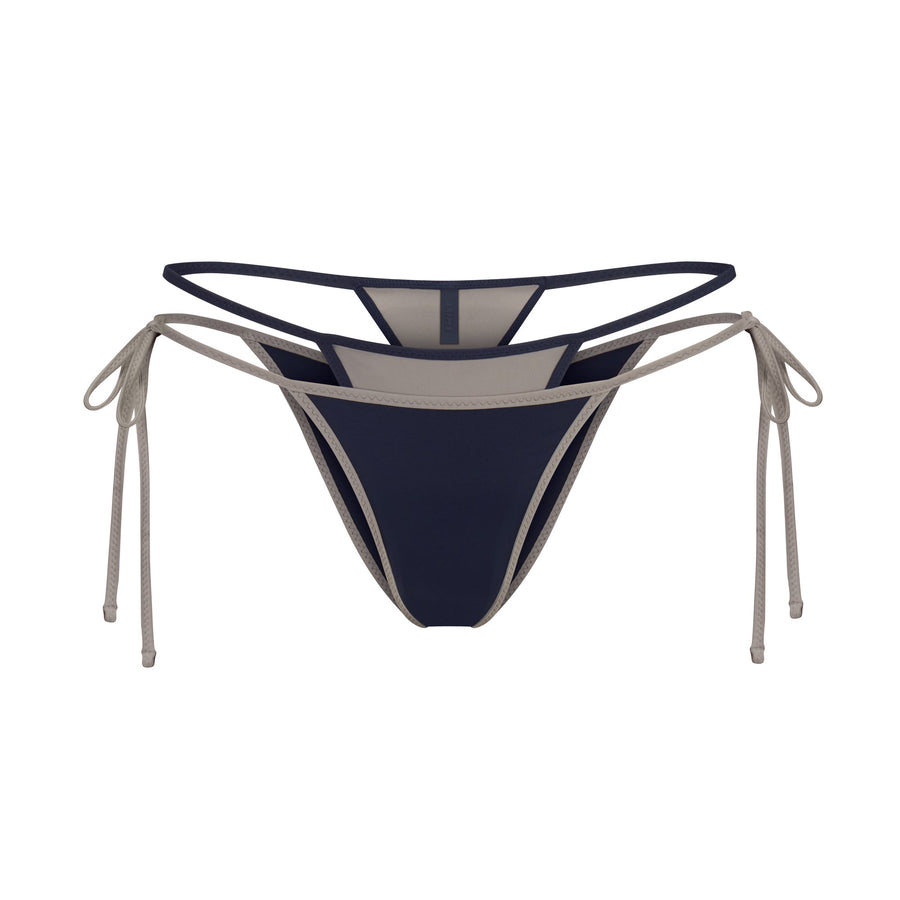 SIGNATURE SWIM LAYERED TIE SIDE BIKINI BOTTOM | NAVY CONTRAST