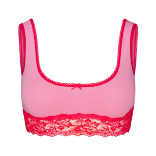 LIGHTWEIGHT COTTON LACE SCOOP BRALETTE | CARNATION CONTRAST