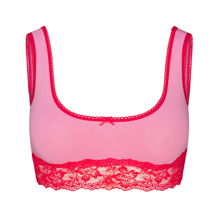 LIGHTWEIGHT COTTON LACE SCOOP BRALETTE | CARNATION CONTRAST