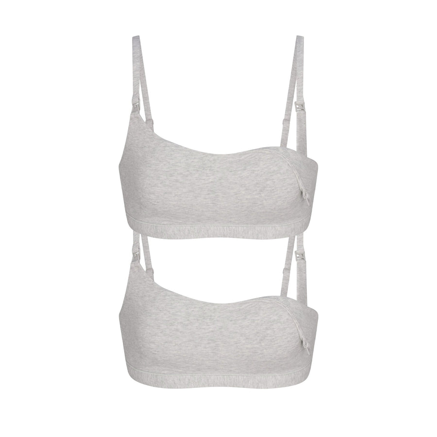 COTTON JERSEY MATERNITY NURSING SCOOP BRALETTE 2-PACK | LIGHT HEATHER GREY
