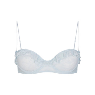 STRETCH LACE RUFFLE UNLINED BRA | POWDER BLUE