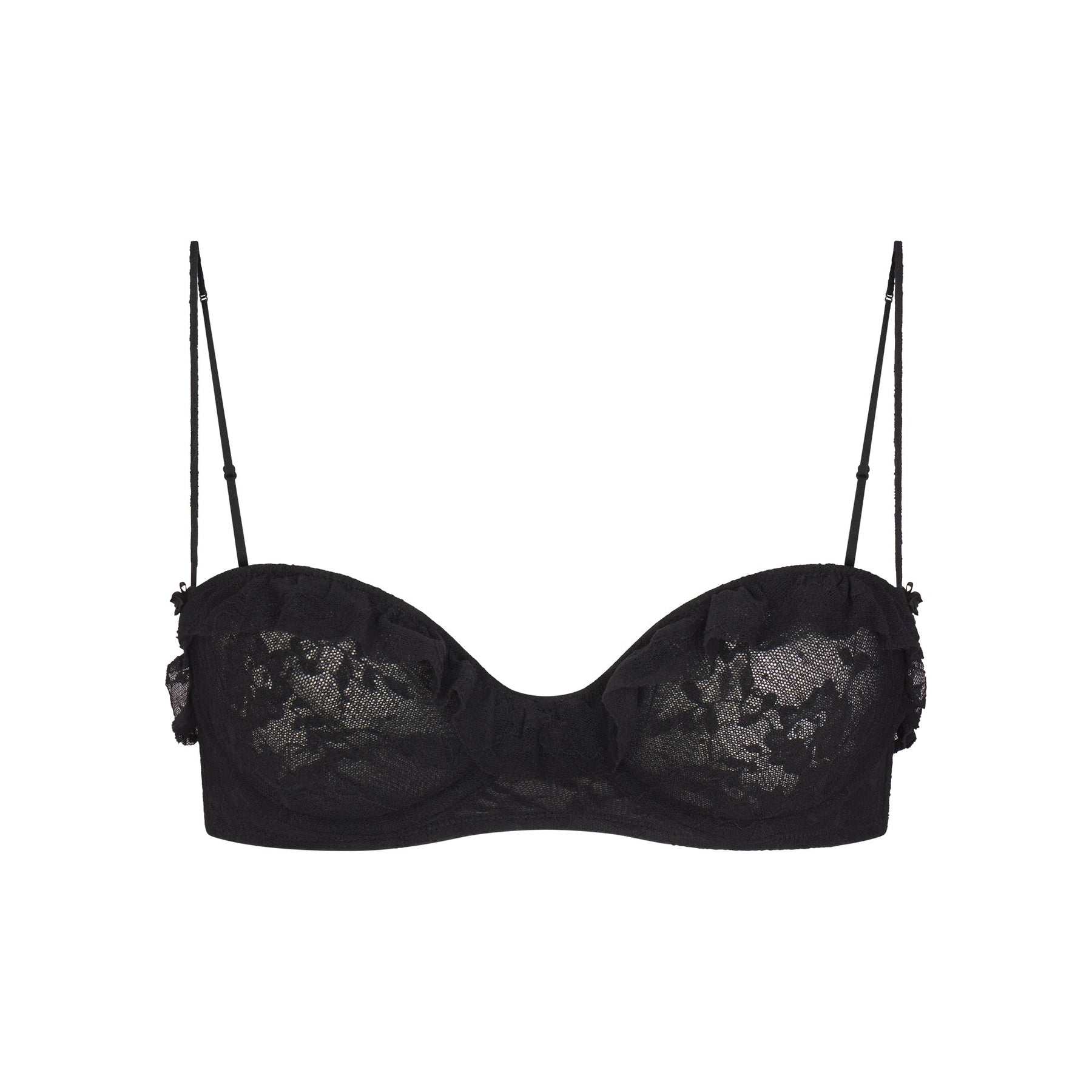 STRETCH LACE RUFFLE UNLINED BRA | SOOT