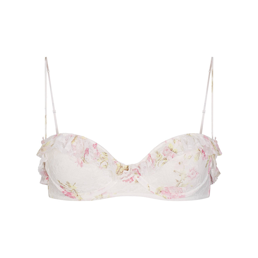 STRETCH LACE RUFFLE UNLINED BRA | SNOW VINTAGE FLORAL PRINT
