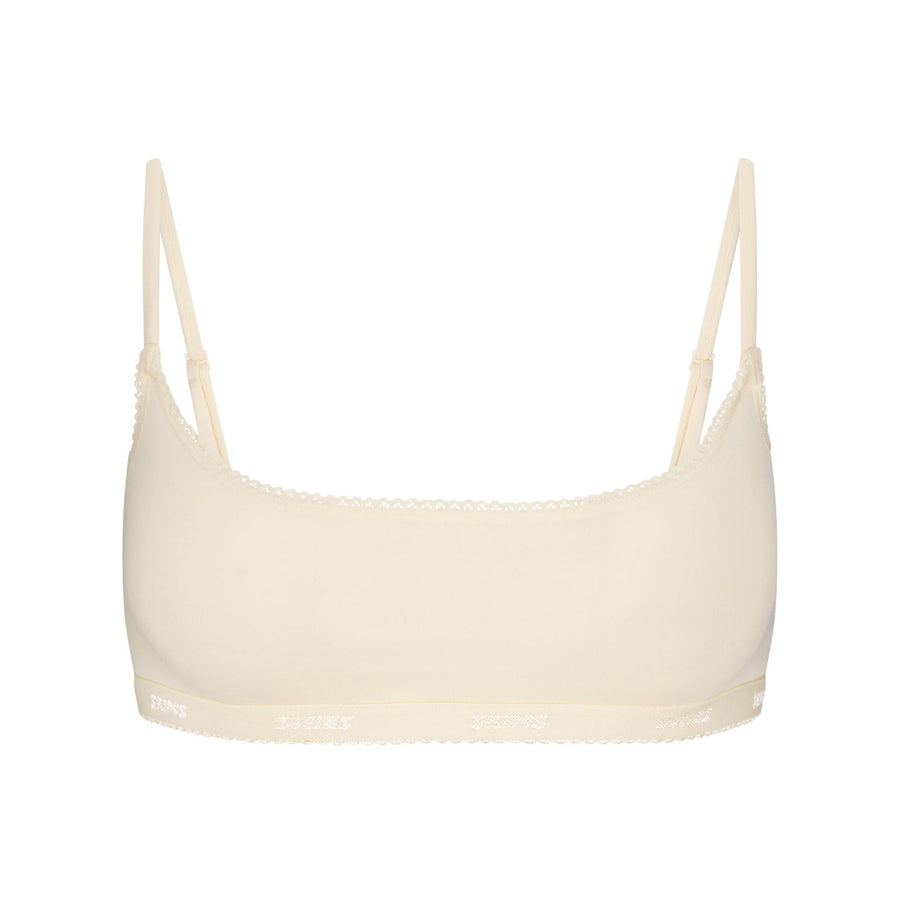 LIGHTWEIGHT COTTON LOGO PICOT SCOOP BRALETTE | BUTTER TONAL