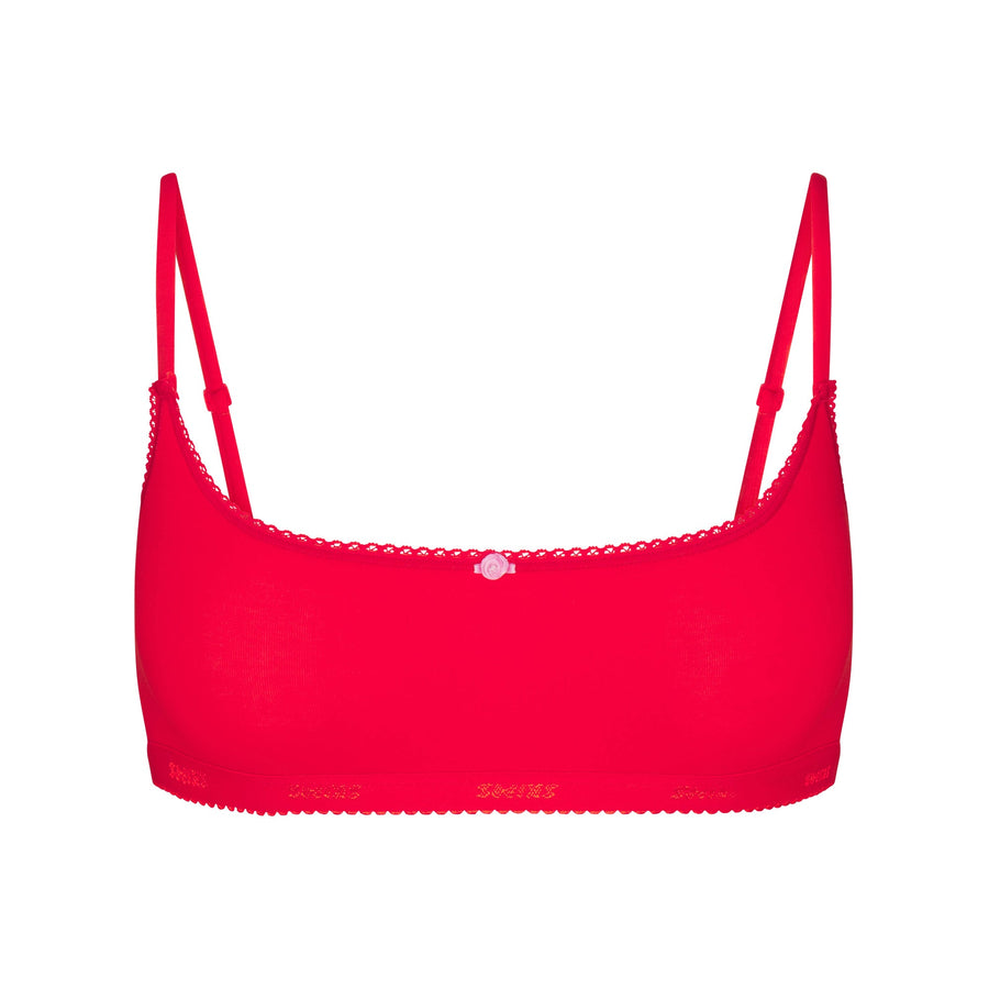 LIGHTWEIGHT COTTON LOGO PICOT SCOOP BRALETTE | RUBY TONAL