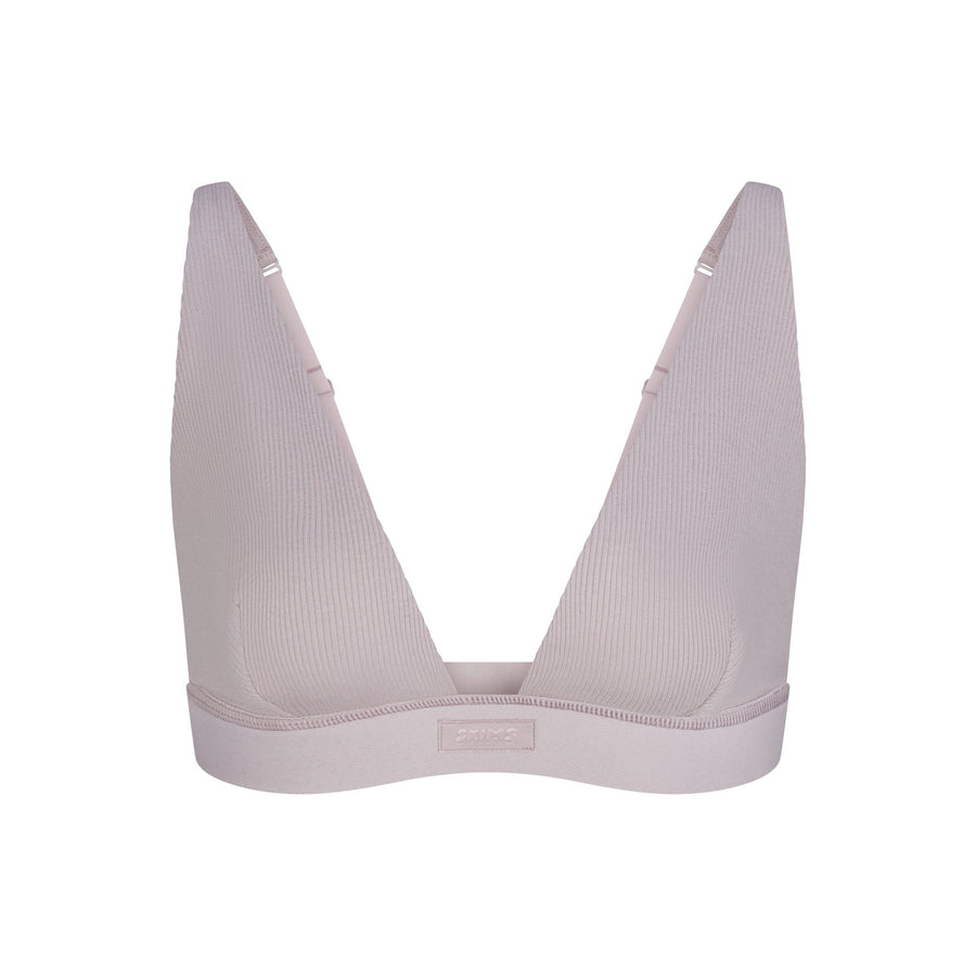 COTTON RIB PLUNGE BRALETTE | OYSTER