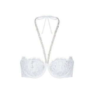 SKIMS LACE UNLINED HALTER BRA | SNOW
