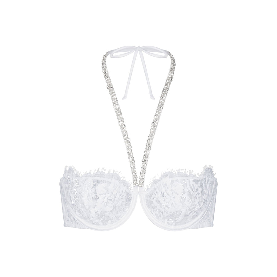 SKIMS LACE UNLINED HALTER BRA | SNOW