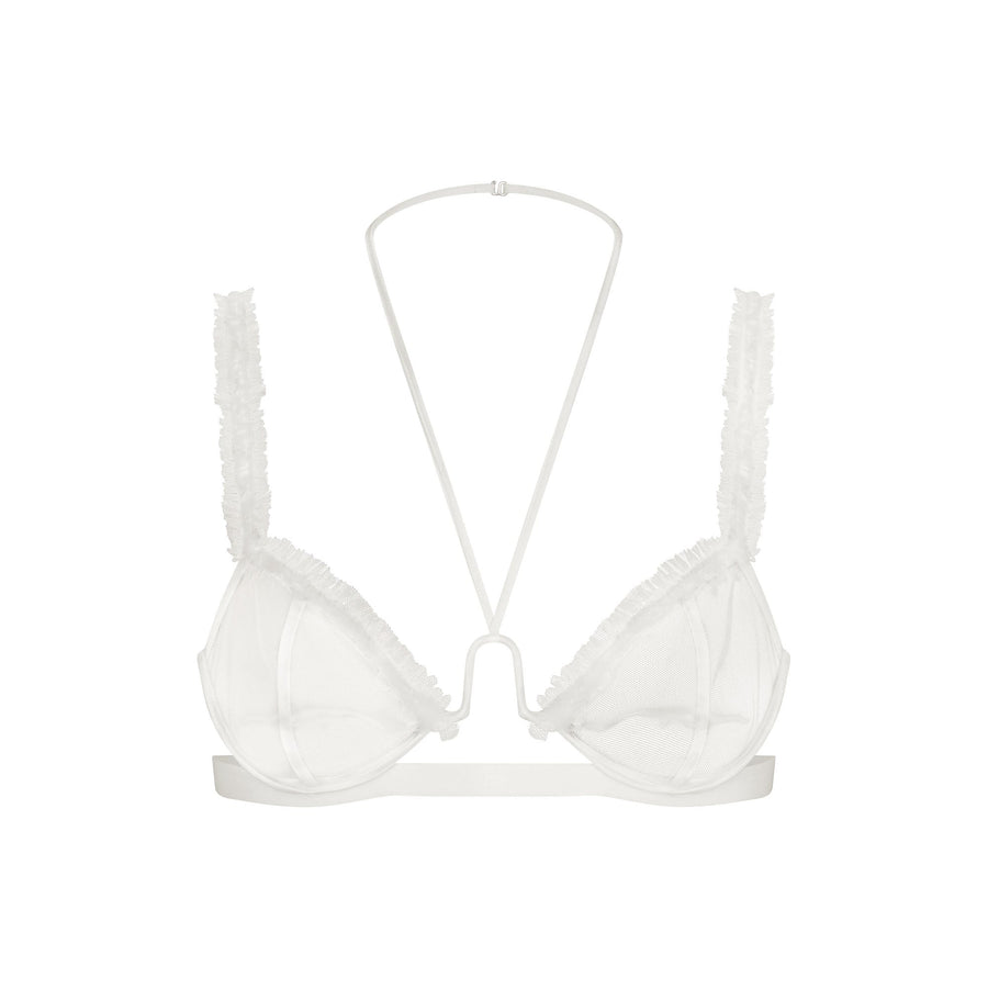 ULTRA FINE MESH RUFFLE BRA | IVORY