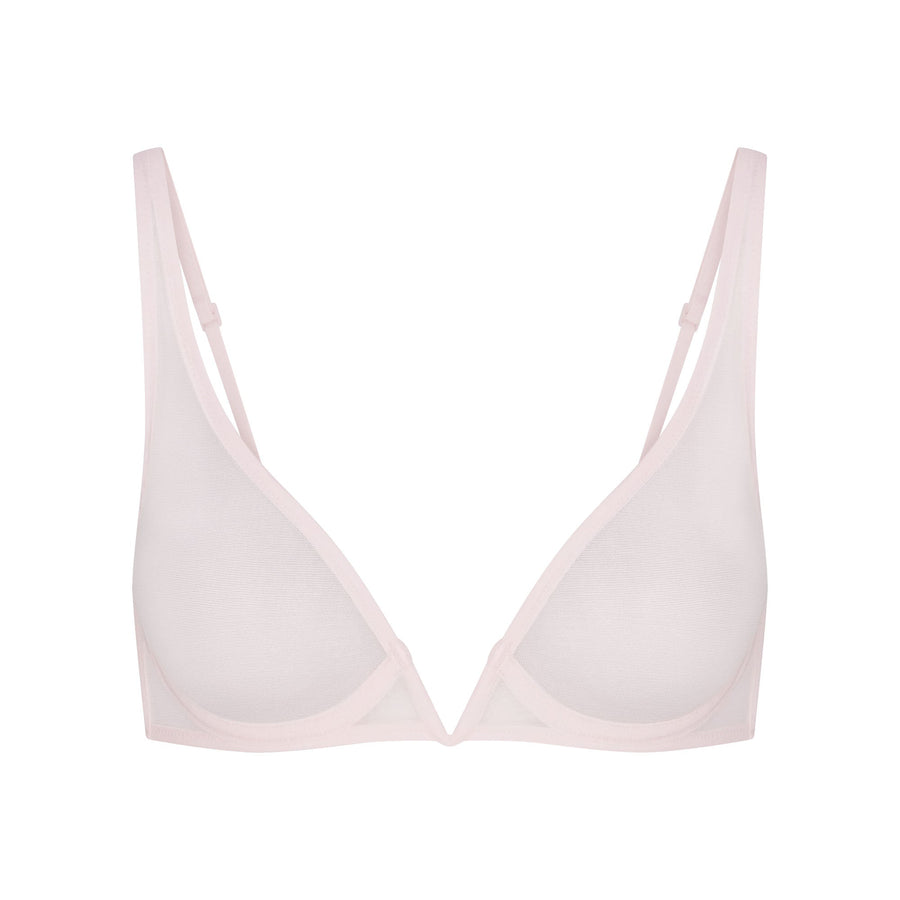 ULTRA FINE MESH DEEP PLUNGE BRA | BARELY PINK