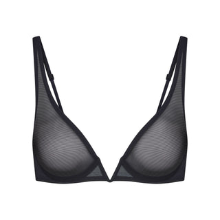 ULTRA FINE MESH DEEP PLUNGE BRA | OBSIDIAN