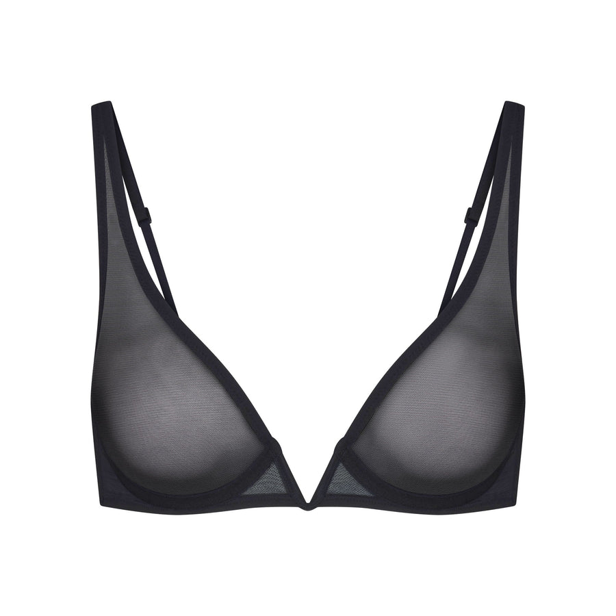 ULTRA FINE MESH DEEP PLUNGE BRA | OBSIDIAN