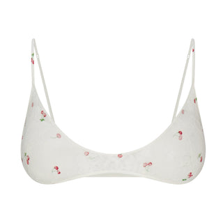 STRETCH LACE SKIMPY SCOOP BRALETTE | IVORY CHERRY PRINT