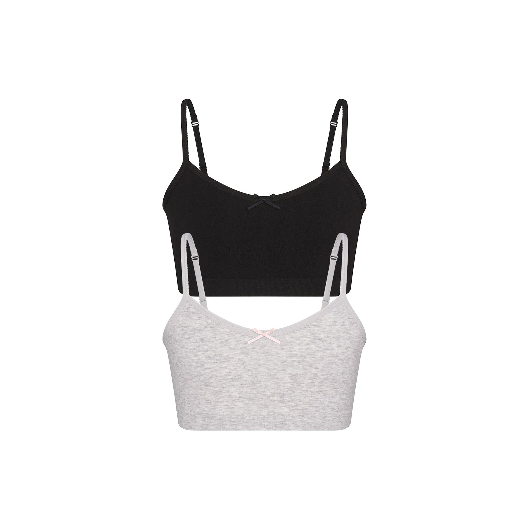 COTTON SEAMLESS JUNIORS BRALETTE 2-PACK | LIGHT HEATHER GREY AND SOOT