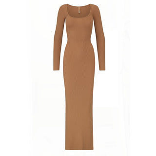 SOFT LOUNGE LONG SLEEVE DRESS | CAMEL