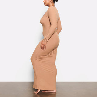 SOFT LOUNGE LONG SLEEVE DRESS | CAMEL
