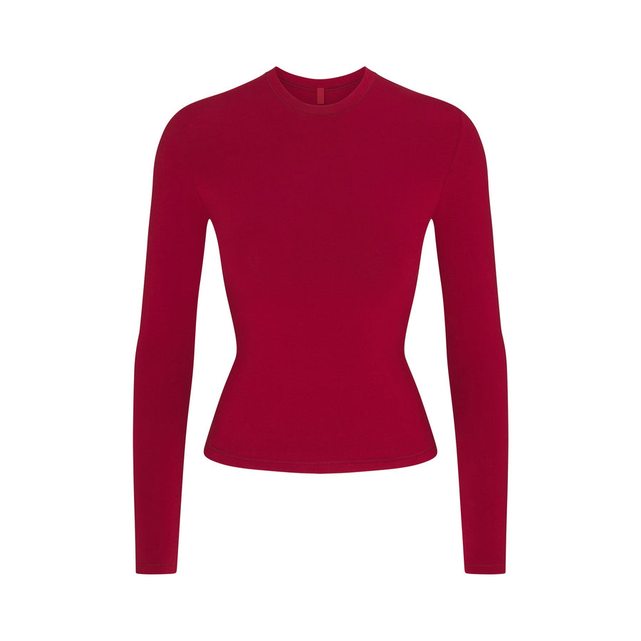 COTTON JERSEY LONG SLEEVE T-SHIRT | BRICK