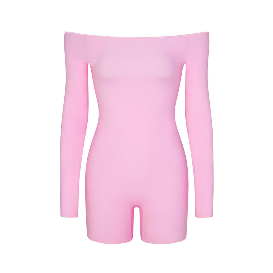 FITS EVERYBODY PICOT OFF THE SHOULDER ONESIE | BUBBLE GUM