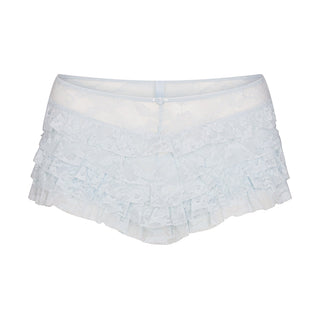 STRETCH LACE RUFFLE SHORT | POWDER BLUE